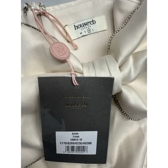 House of CB Ariella Ivory Satin Crystal Embellished Bow Dress. Sz M. NWT - Picture 9 of 15